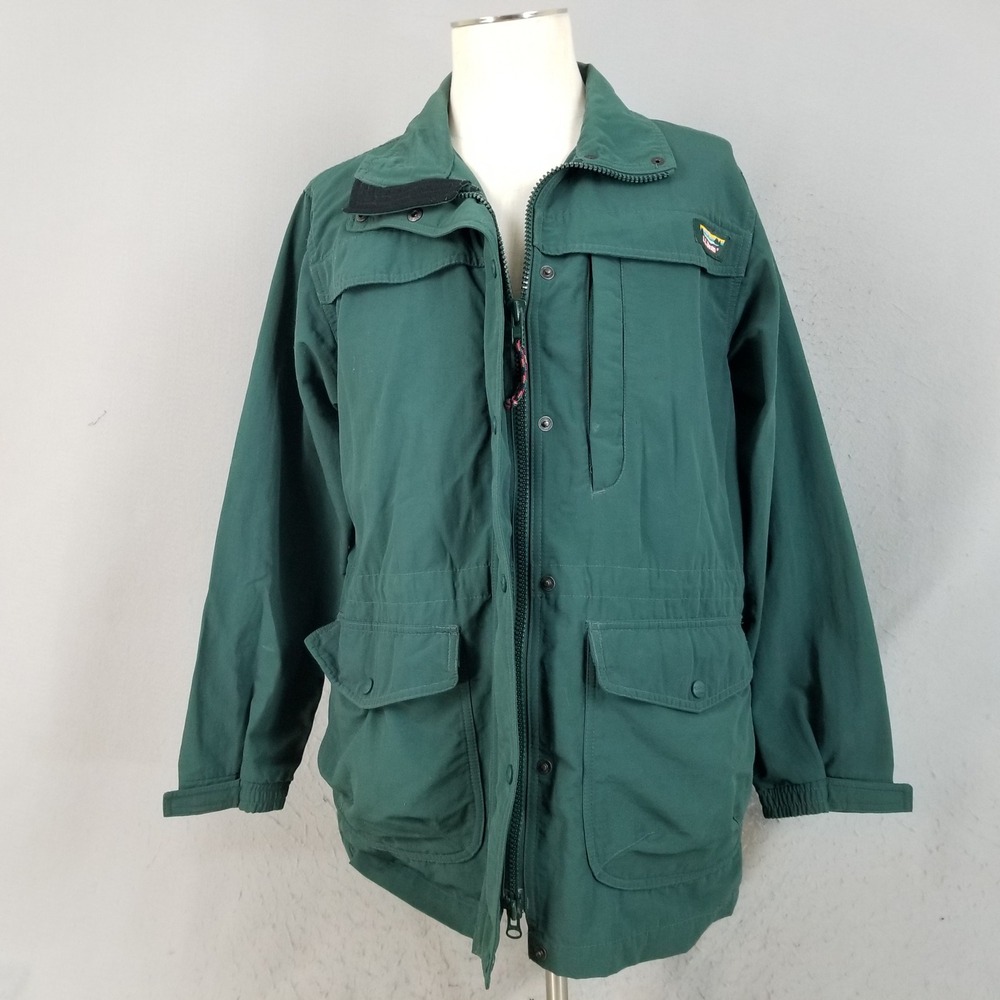 LL‎ Bean Jacket Womens M Green Rain Windbreaker 100% Nylon Utility Parka 8371
